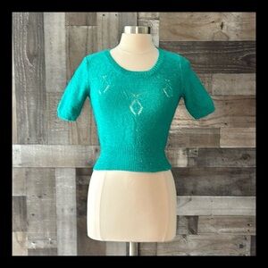 Esprit Cecily sparkly teal knit crop top small vintage 90s butterfly feminine